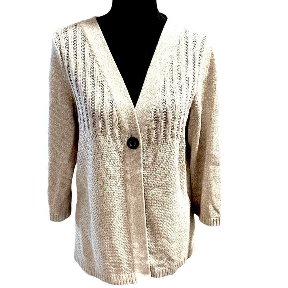 Christopher and Banks Beige Cotton Single Button Shrug Cardigan Size Medium